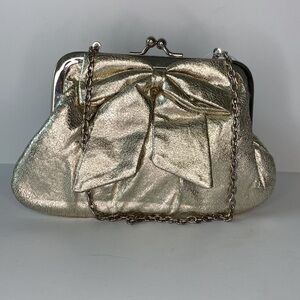 🆕 Metallic Gold Purse with Silver Chain Handle